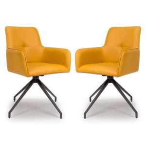 Novato Swivel Ochre Faux Leather Dining Chairs In Pair - UK