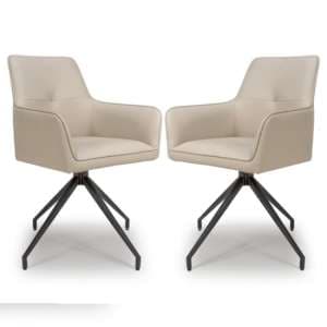 Novato Swivel Taupe Faux Leather Dining Chairs In Pair - UK