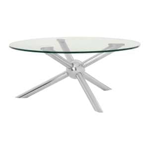 Kurhah Round Clear Glass Coffee Table With Silver Frame - UK