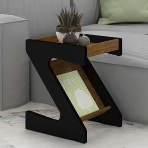 Nuneaton Wooden Z Shape Side Table In Black And Pine Effect - UK