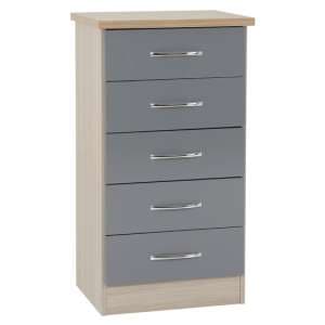 Noir 5 Drawers Narrow Chest Of Drawers In Grey Gloss And Oak