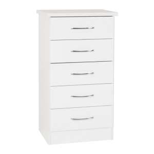 Noir 5 Drawers Narrow Chest Of Drawers In White Gloss - UK