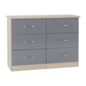 Noir 6 Drawers Chest Of Drawers In Grey Gloss And Light Oak - UK