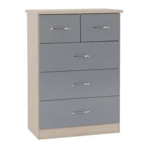 Noir 5 Drawers Chest Of Drawers In Grey Gloss And Light Oak - UK