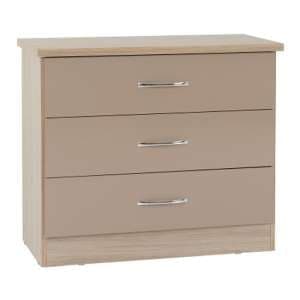 Noir 3 Drawers Chest Of Drawers In Oyster Gloss And Light Oak - UK
