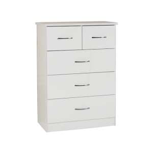 Noir Chest Of Drawers In White High Gloss With 5 Drawers - UK