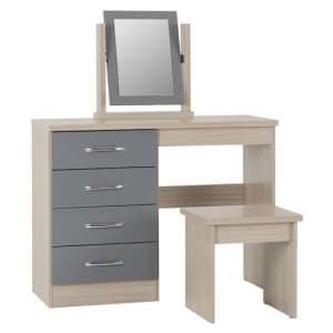 Noir 4 Drawers Dressing Table Set In Grey Gloss And Light Oak
