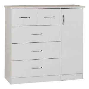 Noir Wooden Sideboard In White High Gloss With 5 Drawers