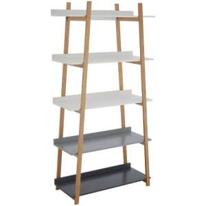 Nusakan Wooden 5 Tier Ladder Shelving Unit In White And Natural