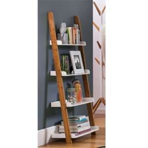 Nusakan Wooden 4 Tier Ladder Shelving Unit In White And Natural - UK