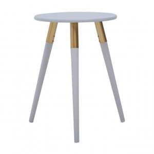 Nusakan Wooden Side Table In Light Grey And Gold - UK
