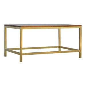 Nutty Wooden Coffee Table In Chestnut With Gold Base - UK