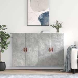 Nuuk Wooden Sideboard Wall Mounted With 4 Doors In Concrete Effect - UK