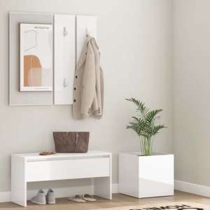 Nyon High Gloss Hallway Furniture Set In White - UK