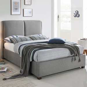 Oakland Fabric Double Bed In Light Grey With Dark Oak Legs - UK