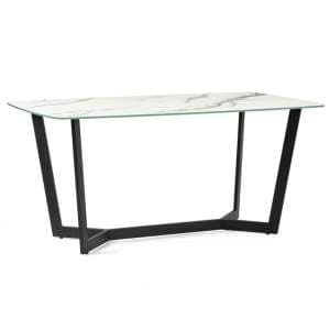 Oakley Glass Top Dining Table In White Marble Effect - UK