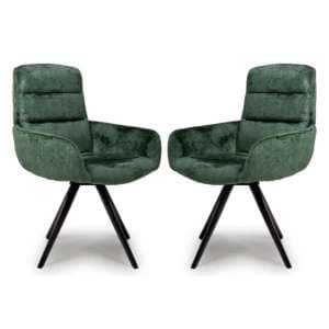 Oakley Green Chenille Fabric Dining Chairs Swivel In Pair - UK
