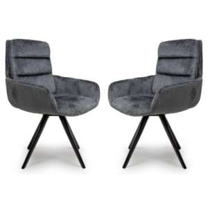 Oakley Grey Chenille Fabric Dining Chairs Swivel In Pair - UK