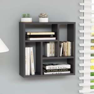 Oakley High Gloss Wall Shelf With 5 Compartments In Grey