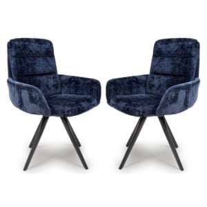Oakley Navy Chenille Fabric Dining Chairs Swivel In Pair - UK