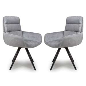Oakley Silver Chenille Fabric Dining Chairs Swivel In Pair - UK