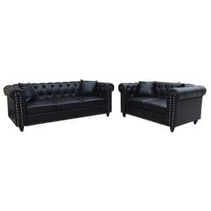 Oaxaca Faux Leather 3+2 Seater Sofa Set In Black - UK