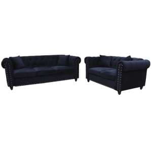 Oaxaca Plush Velvet 3+2 Seater Sofa Set In Black - UK