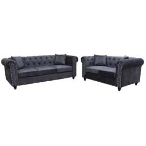Oaxaca Plush Velvet 3+2 Seater Sofa Set In Dark Grey - UK