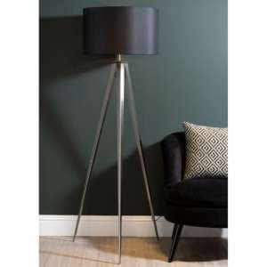 Obito Black Fabric Shade Floor Lamp With Nickel Tripod Base - UK