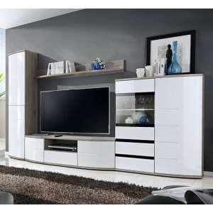 Ocala I High Gloss Living Room Furniture Set In White With LED
