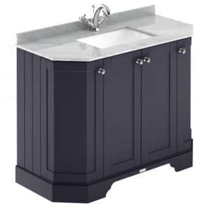 Ocala 102cm Angled Vanity With 1TH Grey Marble Basin In Blue - UK