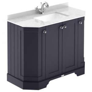 Ocala 102cm Angled Vanity With 1TH White Marble Basin In Blue - UK