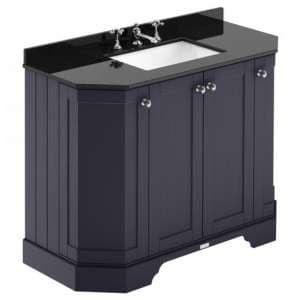 Ocala 102cm Angled Vanity With 3TH Black Marble Basin In Blue - UK