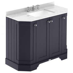 Ocala 102cm Angled Vanity With 3TH White Marble Basin In Blue - UK