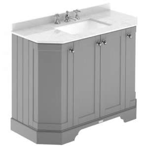 Ocala 102cm Angled Vanity With 3TH White Marble Basin In Grey - UK