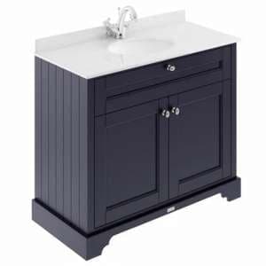 Ocala 102cm Floor Vanity With 1TH White Marble Basin In Blue