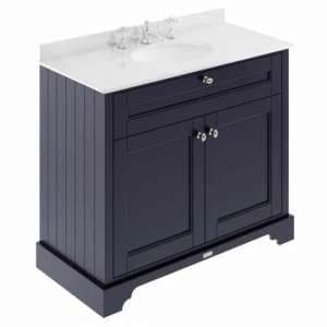 Ocala 102cm Floor Vanity With 3TH White Marble Basin In Blue
