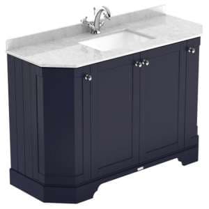 Ocala 122cm Angled Vanity With 1TH White Marble Basin In Blue