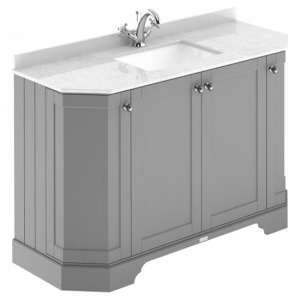 Ocala 122cm Angled Vanity With 1TH White Marble Basin In Grey