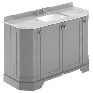 Ocala 122cm Angled Vanity With 3TH Grey Marble Basin In Grey