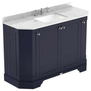 Ocala 122cm Angled Vanity With 3TH White Marble Basin In Blue - UK