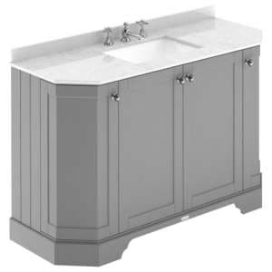 Ocala 122cm Angled Vanity With 3TH White Marble Basin In Grey