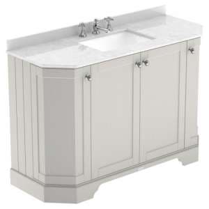 Ocala 122cm Angled Vanity With 3TH White Marble Basin In Sand - UK