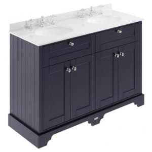Ocala 122cm Floor Vanity With 3TH White Marble Basin In Blue