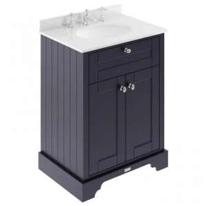 Ocala 62cm Floor Vanity With 3TH White Marble Basin In Blue