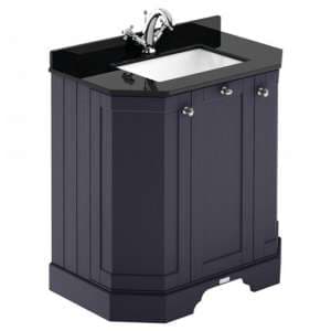 Ocala 77cm Angled Vanity With 1TH Black Marble Basin In Blue - UK