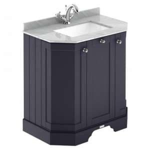 Ocala 77cm Angled Vanity With 1TH Grey Marble Basin In Blue - UK