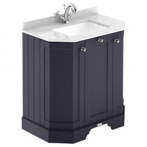 Ocala 77cm Angled Vanity With 1TH White Marble Basin In Blue - UK