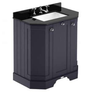 Ocala 77cm Angled Vanity With 3TH Black Marble Basin In Blue - UK