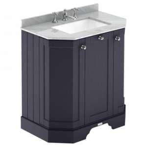 Ocala 77cm Angled Vanity With 3TH Grey Marble Basin In Blue - UK